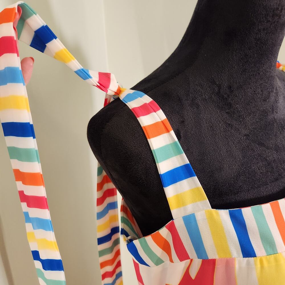 FLYING TOMATO Print and Stripes Tiered Maxi Dress with Tie Straps, Size Medium - Picture 8 of 15